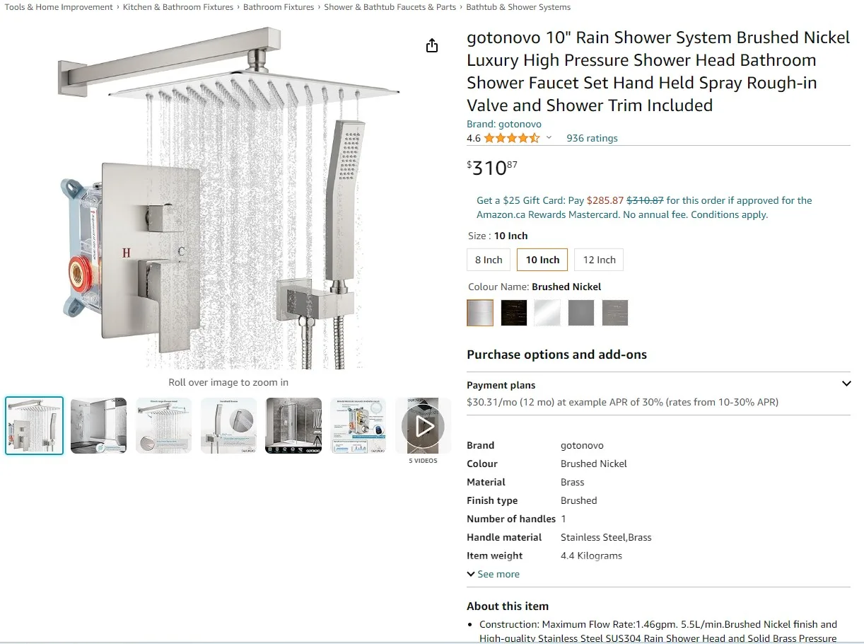 New Brushed Nickel Rainfall Shower Faucet System image indicator(8)