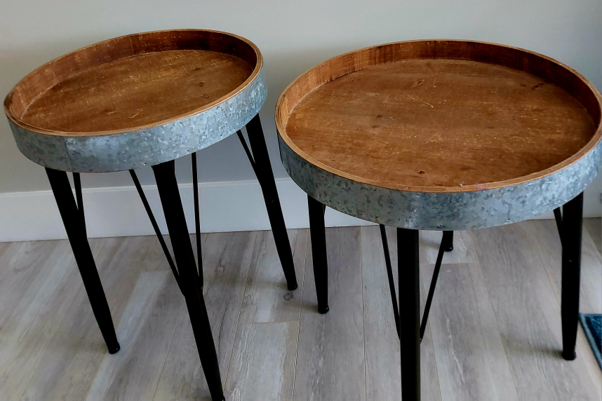 Pair of Galvanized Metal and Wood Accent Tables - photo 2