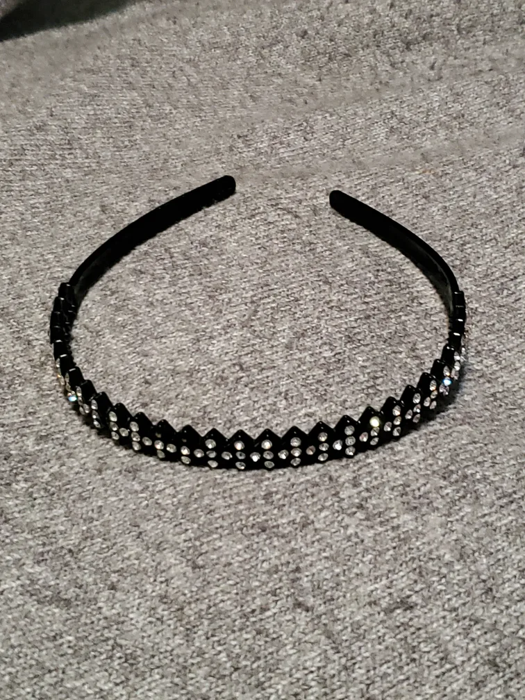 Assorted Headbands: Black Rhinestone, Pink Floral, Silver Flower image indicator(4)