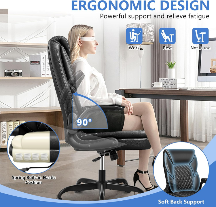 Executive Office Chair - Black Leather - Ergonomic Design - photo 3