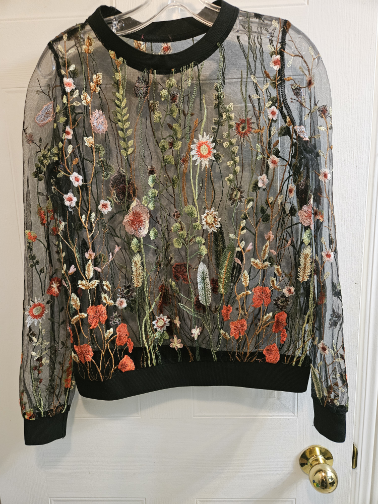 Floral Embroidered Sheer Shirt