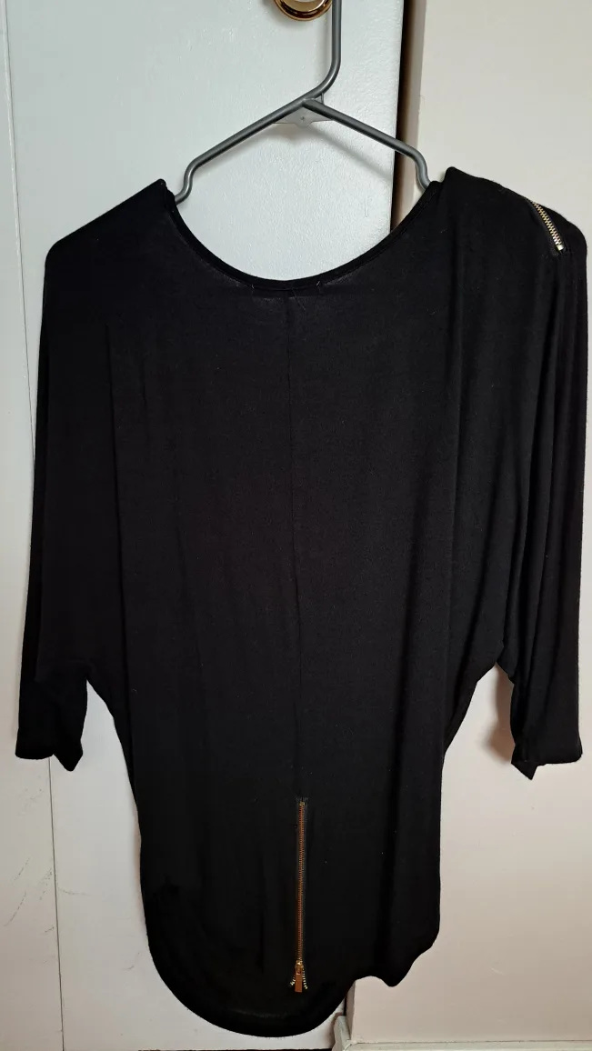 Black draped top with gold zippers image indicator(2)