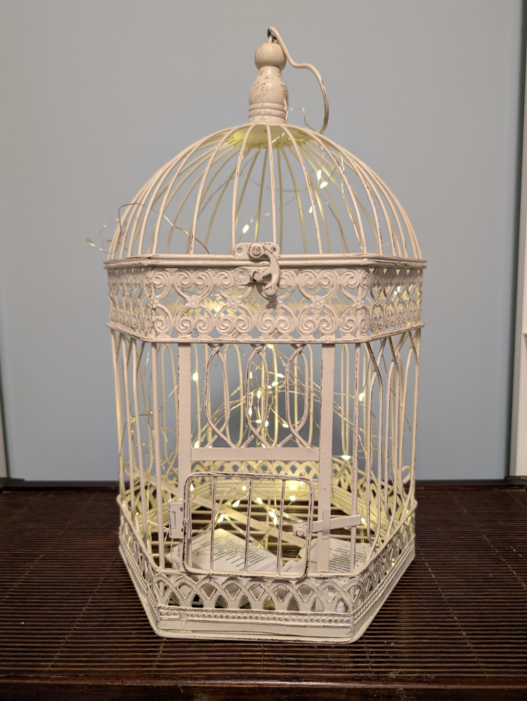 Ornate White Metal Birdcage with Lights - photo 2