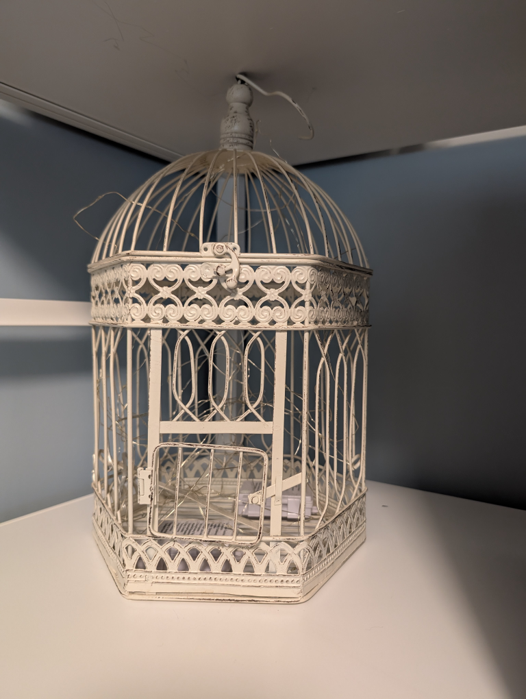 Ornate White Metal Birdcage with Lights - photo 4