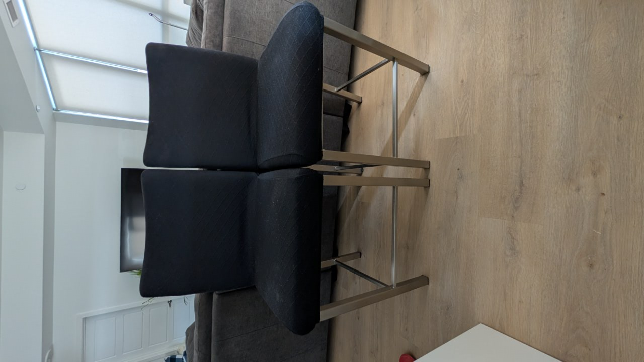 Pair of Black Fabric Bar Stools with Stainless Steel Legs - photo 2