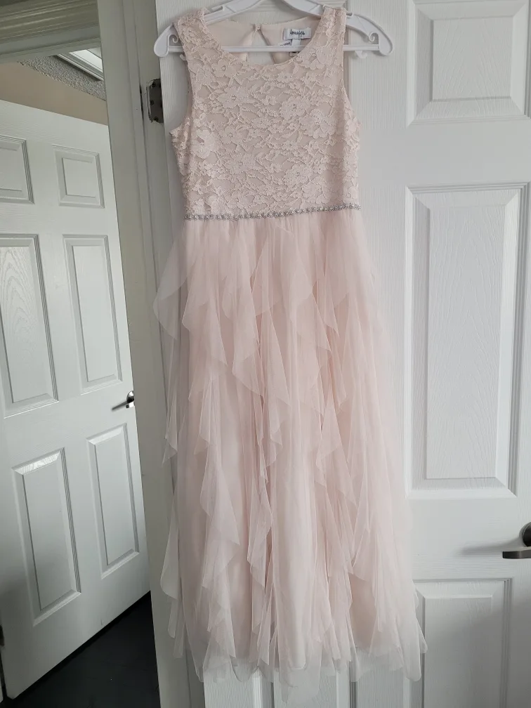 Girl's Blush Pink Flower Girl Dress and Silver Shoes image indicator(2)