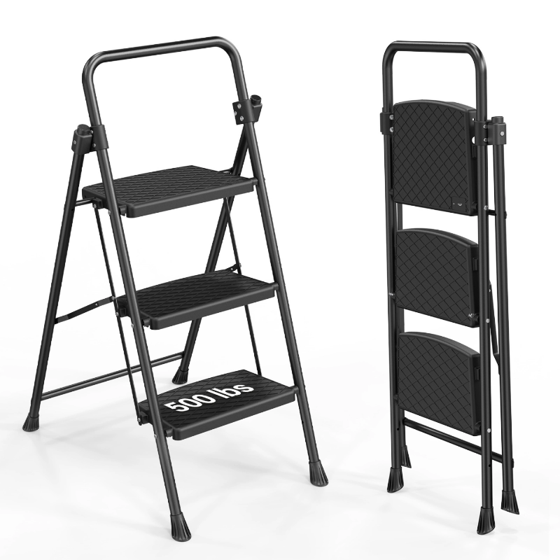3-Step Ladder - Black Steel Step Stool - photo 2