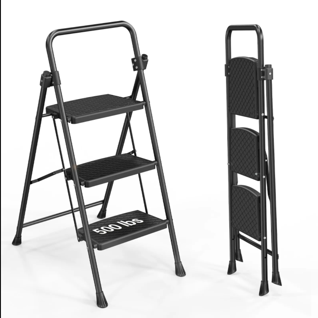 3-Step Ladder - Black Steel Step Stool - photo 3