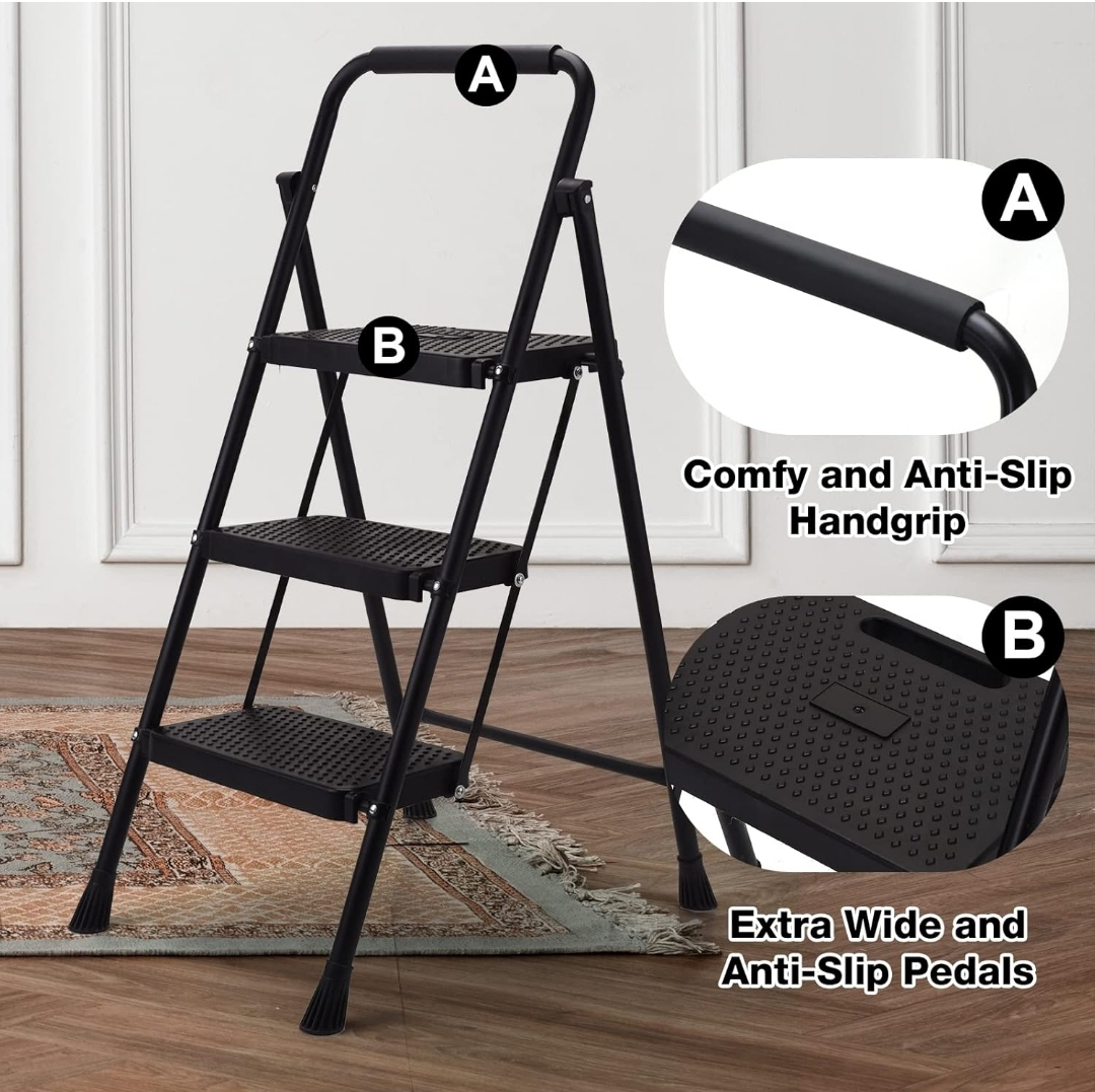 3-Step Ladder - Black Steel Step Stool - photo 4