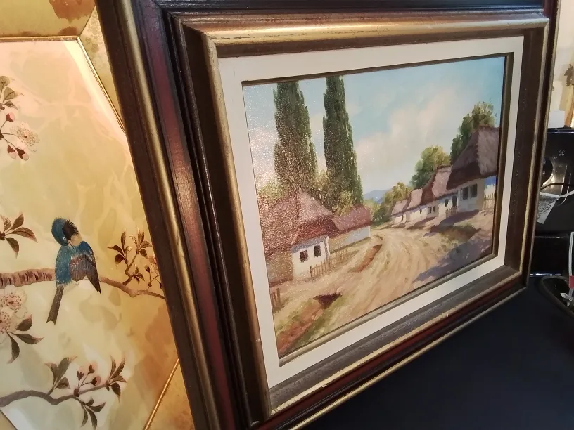 Framed Oil Painting of Village Scene Signed image indicator(5)