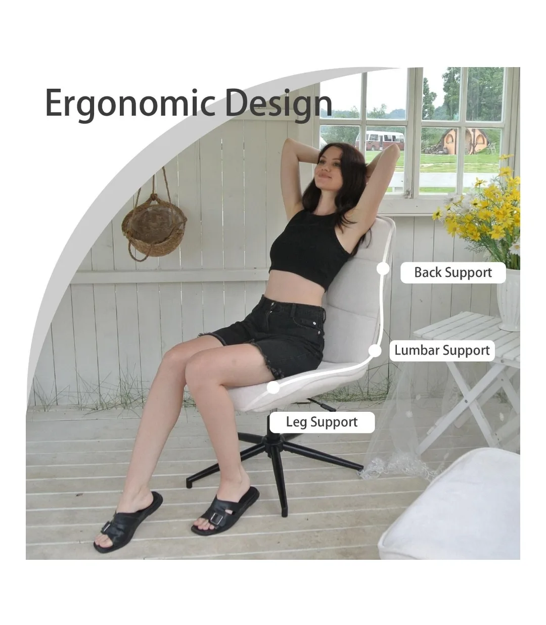 office chair - Ergonomic Swivel Office Chair - Off-White image indicator(5)