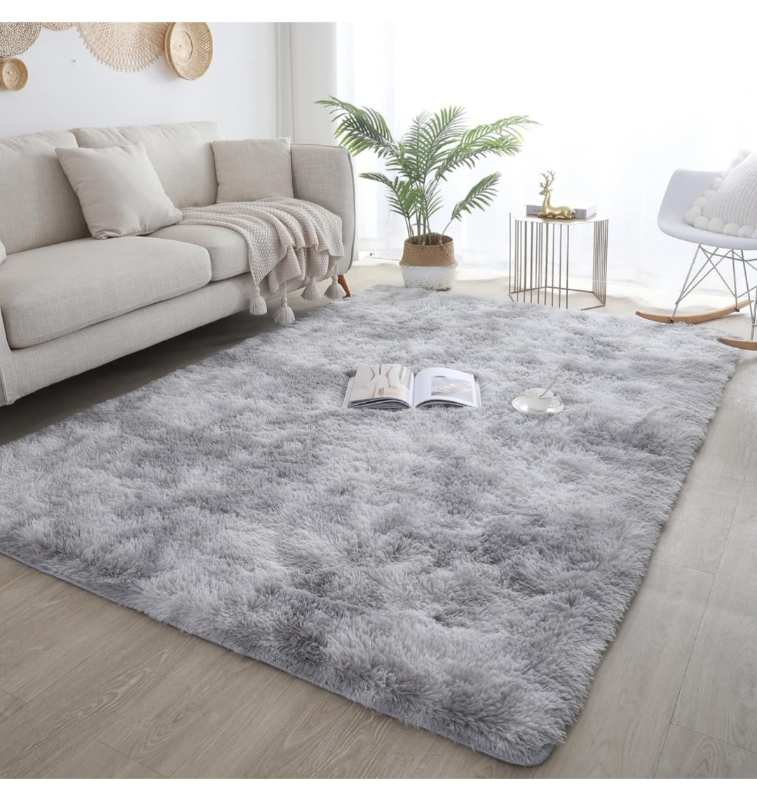 Fluffy Grey Rug - Soft, Durable, Non-Slip