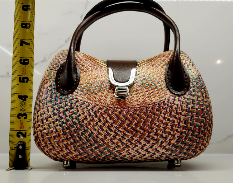 Hand Woven Handbag with Faux Leather Accents