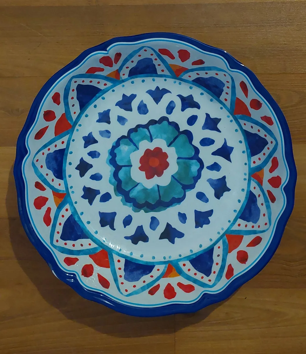 Melamine Serving Bowl, Blue and Red Floral Design image indicator(2)