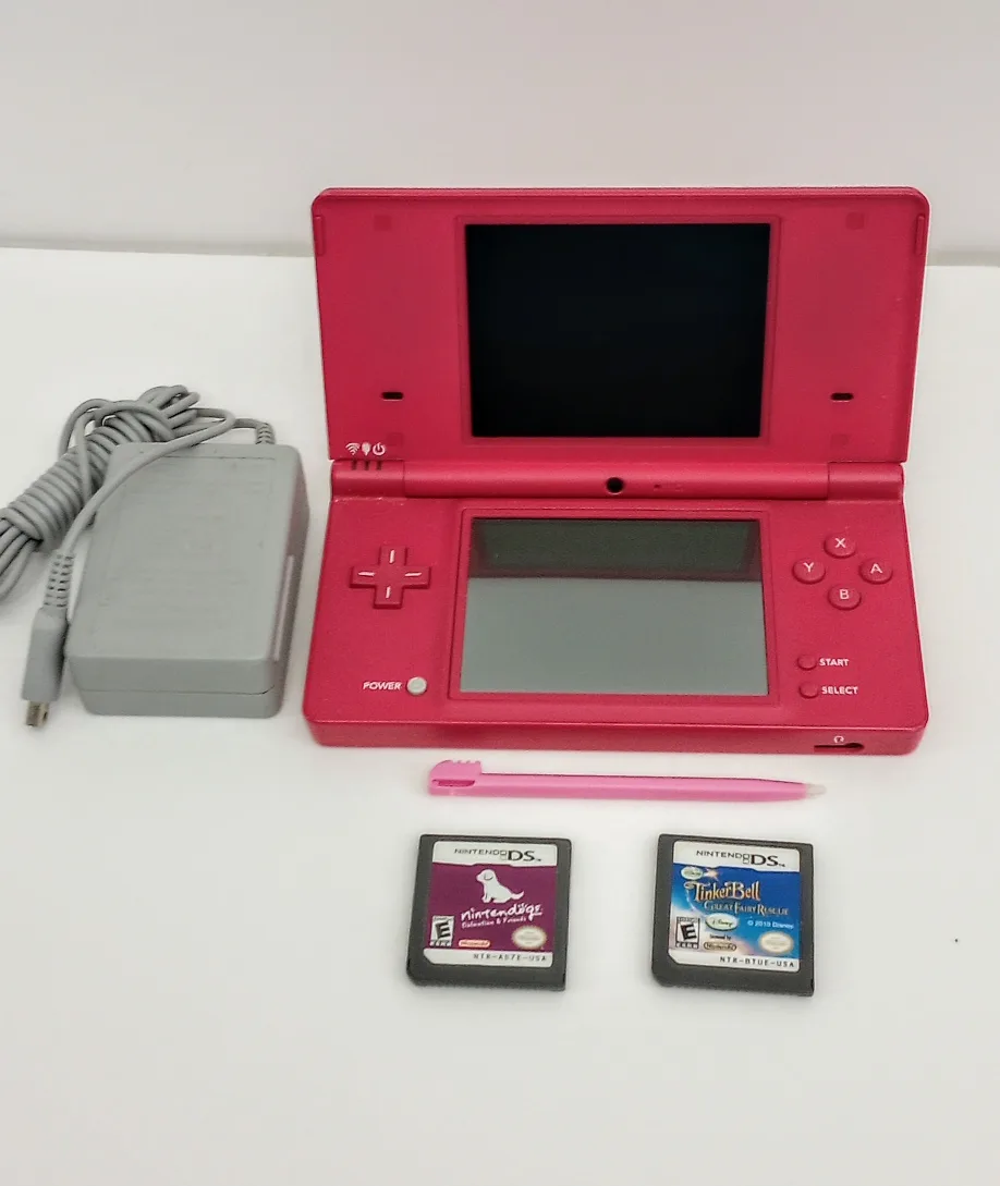Nintendo DSi Pink w/ Stylus, Charger & 2 game carts. image indicator(7)