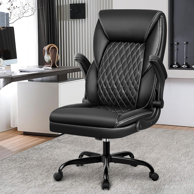 Executive Office Chair - Black Leather - Ergonomic Design