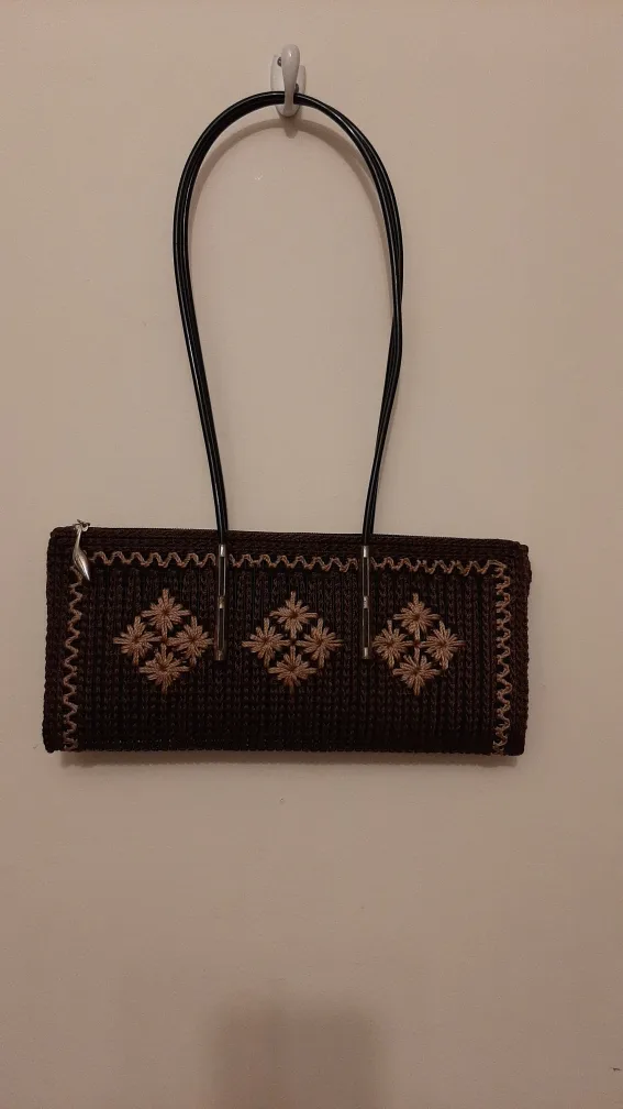Unique Brown Knitted Handbag with Floral Embroidery image indicator(2)
