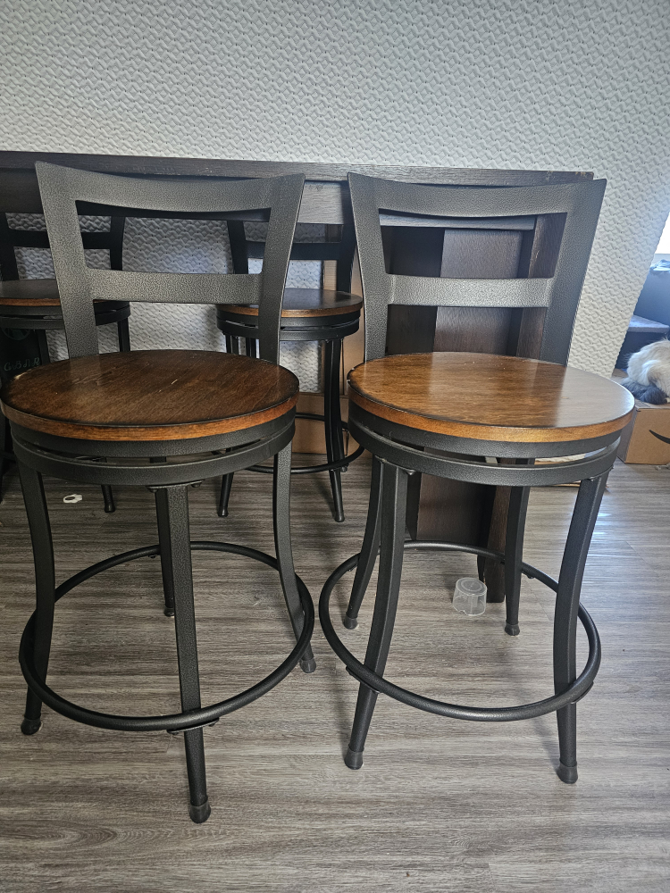 Set of 6 Black and Brown Swivel Bar Stools
