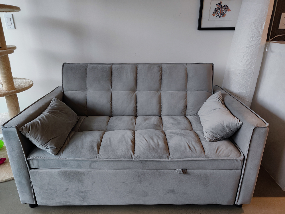 Grey Velvet Futon Sofa Bed (Love seat)