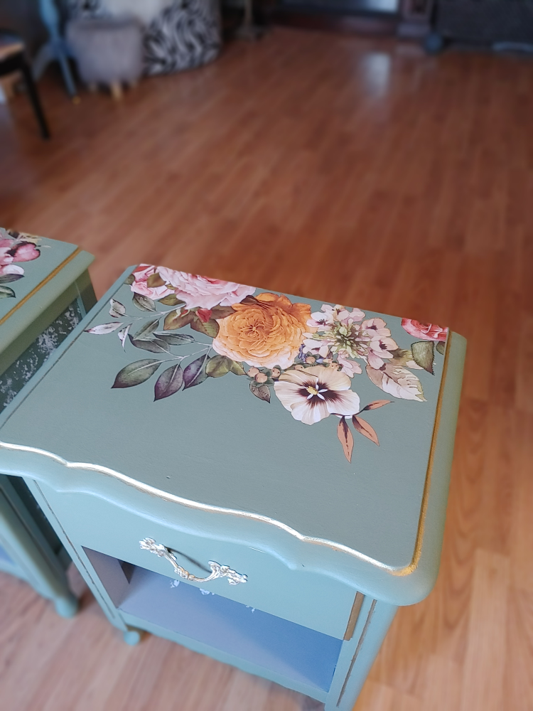 Pair of Upcycled Floral Nightstands - photo 2