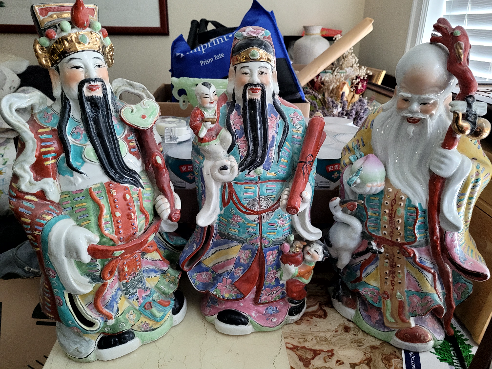 Three Chinese Porcelain Gods Statues