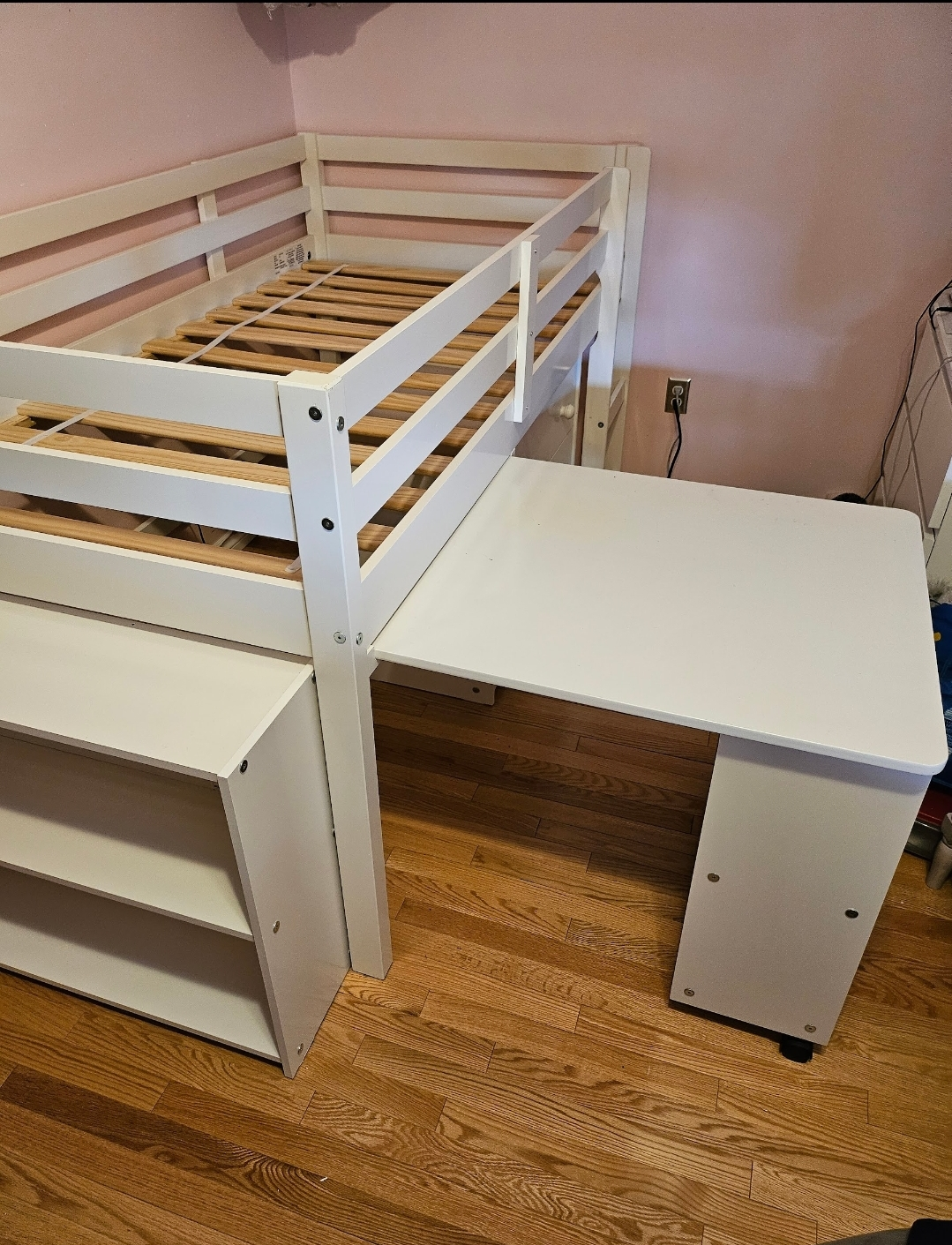 White Twin Loft Bed with Desk and Storage - photo 2