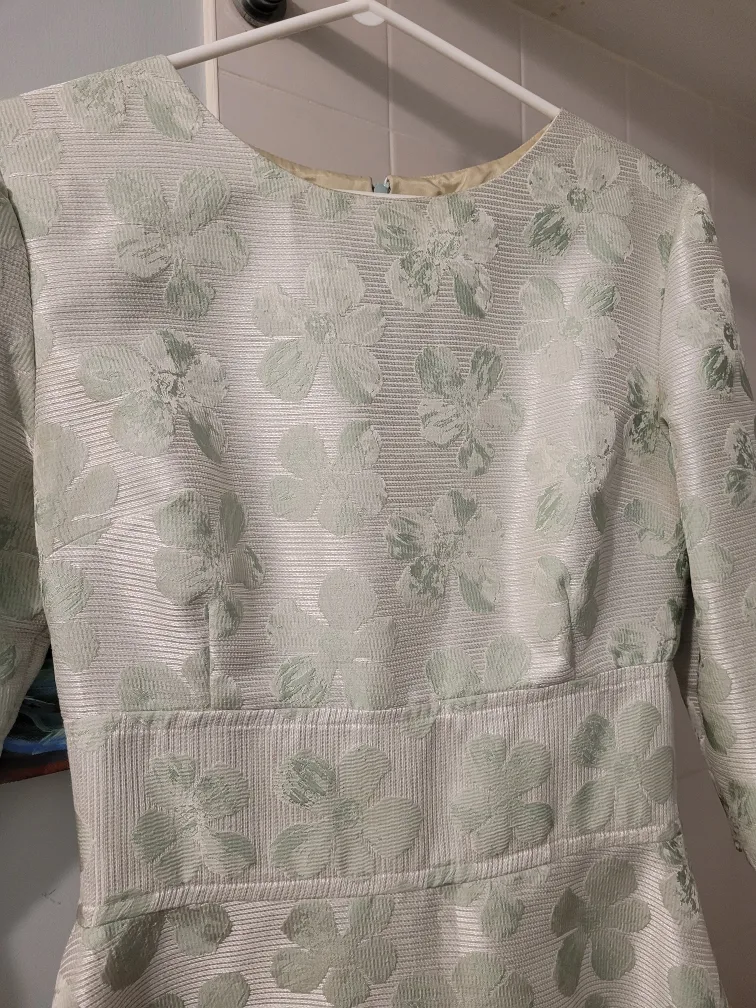 Sage Green Floral Fit and Flare Dress image indicator(7)