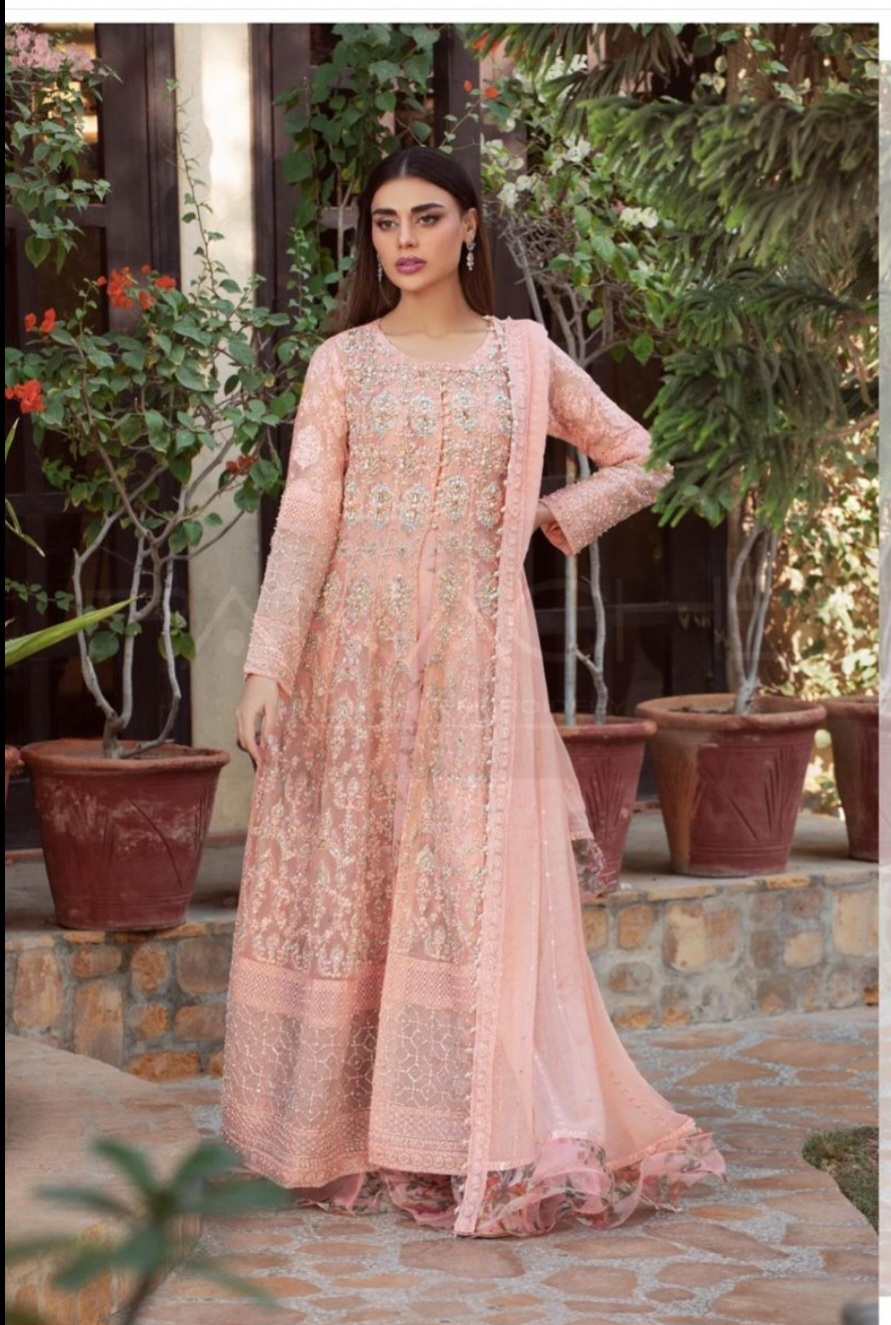 Peach Pakistani Formal Dress, 3-Piece Suit