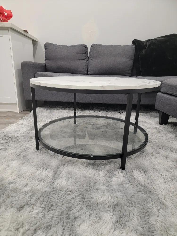 Round Marble Coffee Table with Glass Shelf image indicator(7)