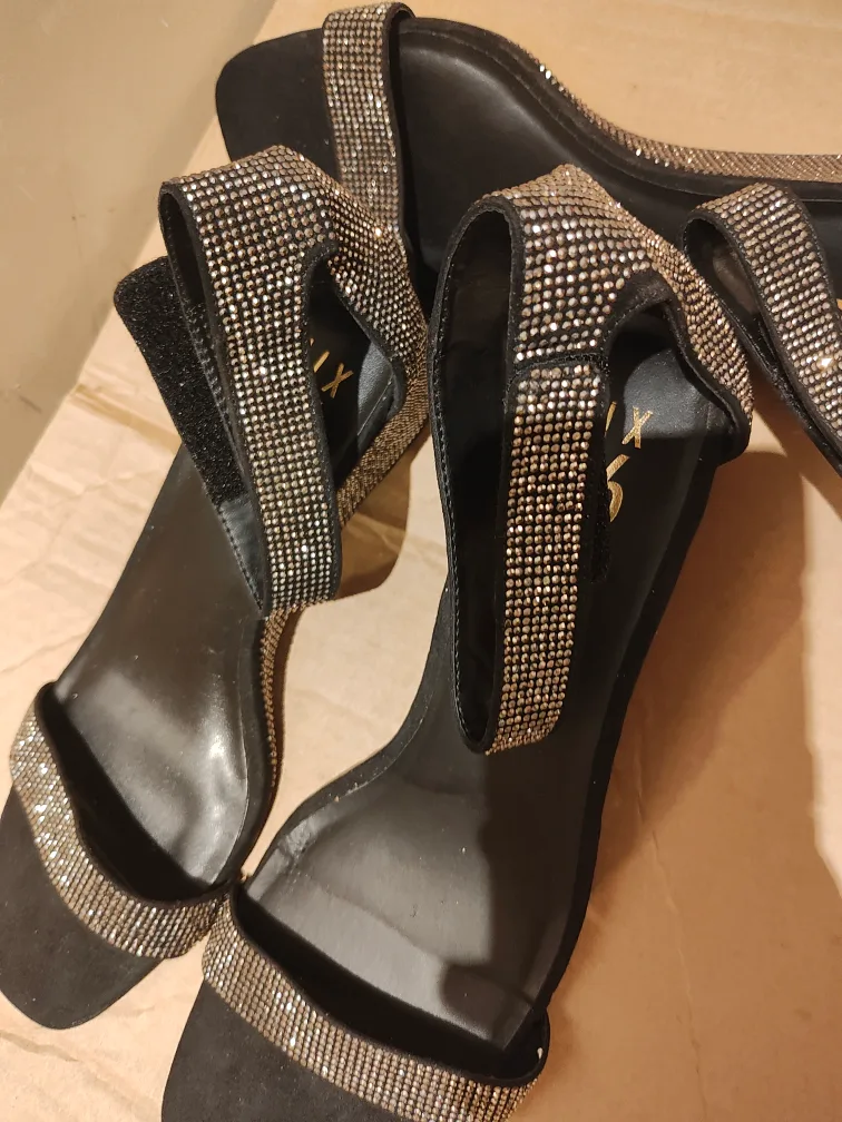 Mix No.6 Black Wedge Sandals with Rhinestones image indicator(2)