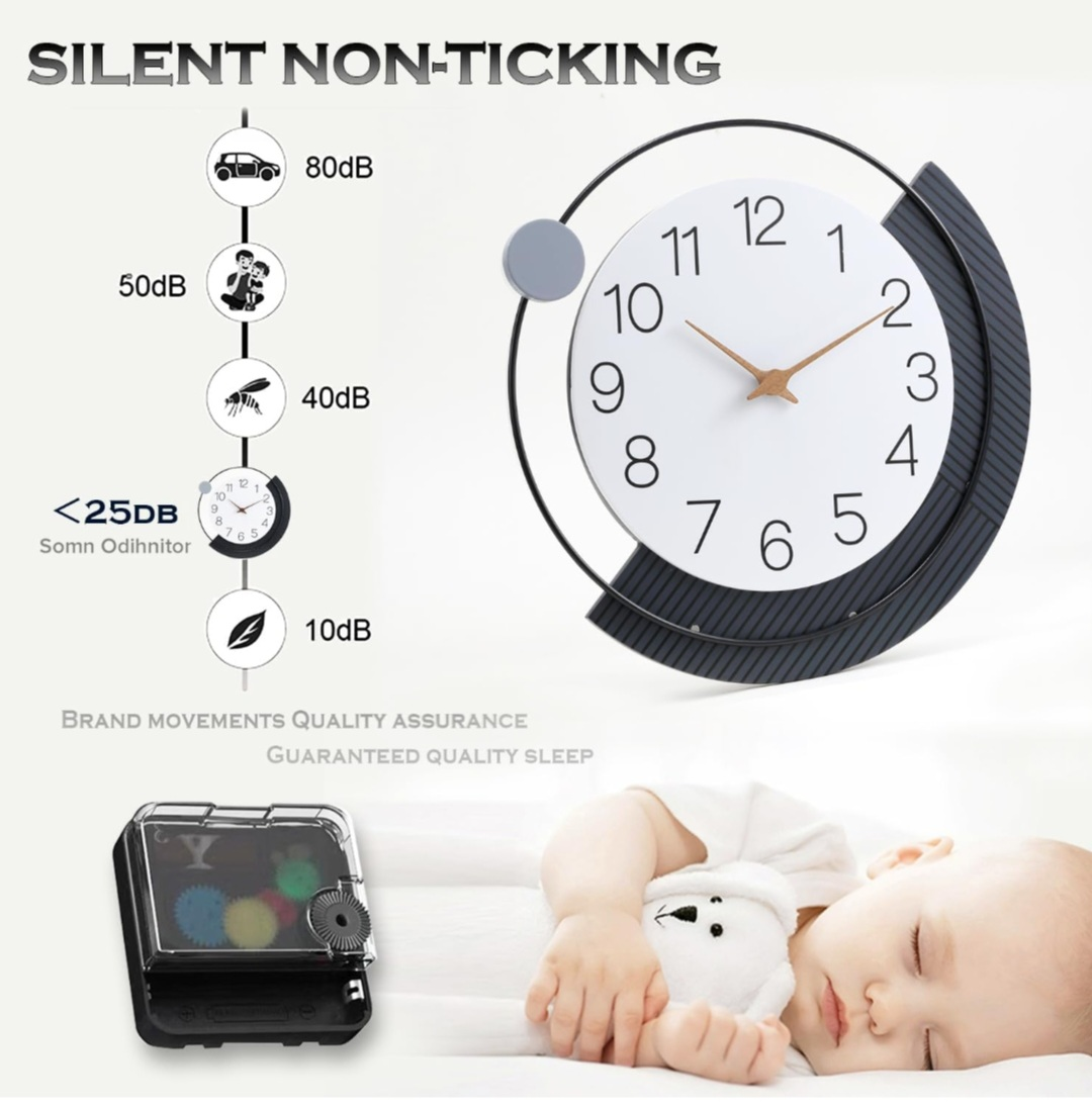 Silent Non-Ticking Wall Clock - Modern Minimalist Design