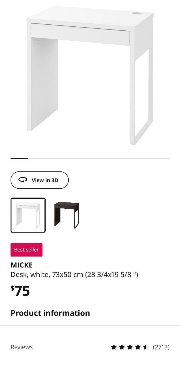 MICKE Desk - White - Excellent Condition