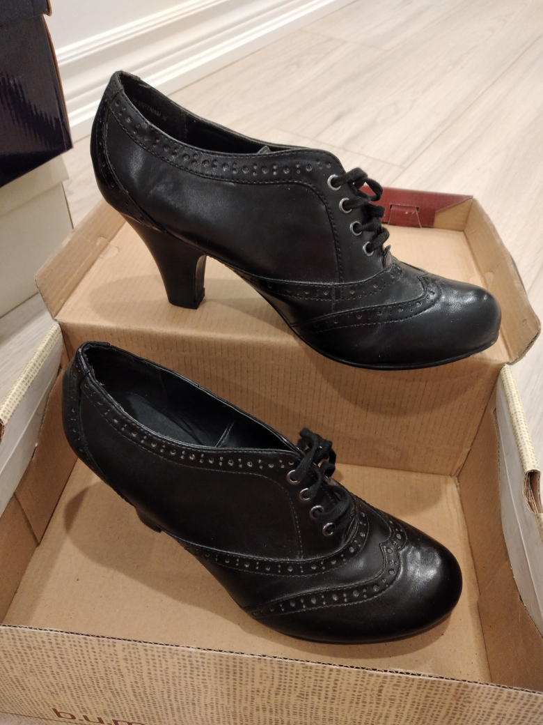 Black Leather Brogue Heels