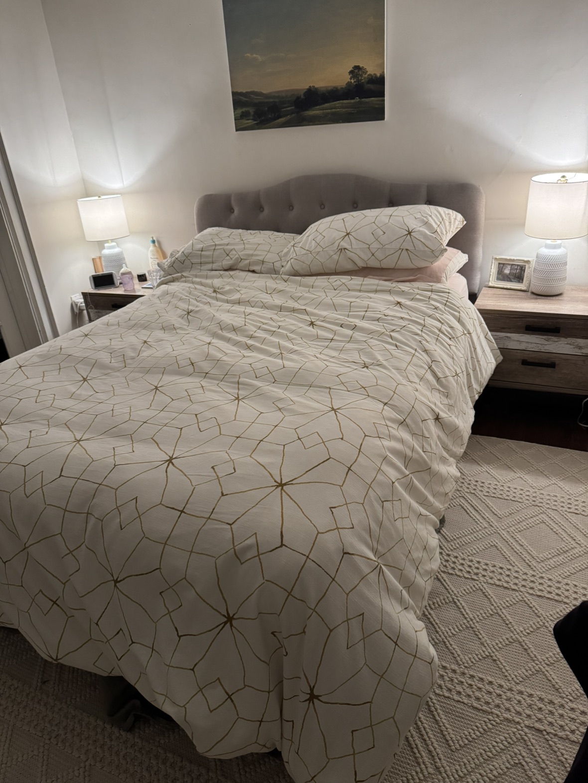 Queen Fabric headboard and queen bed frame - photo 3