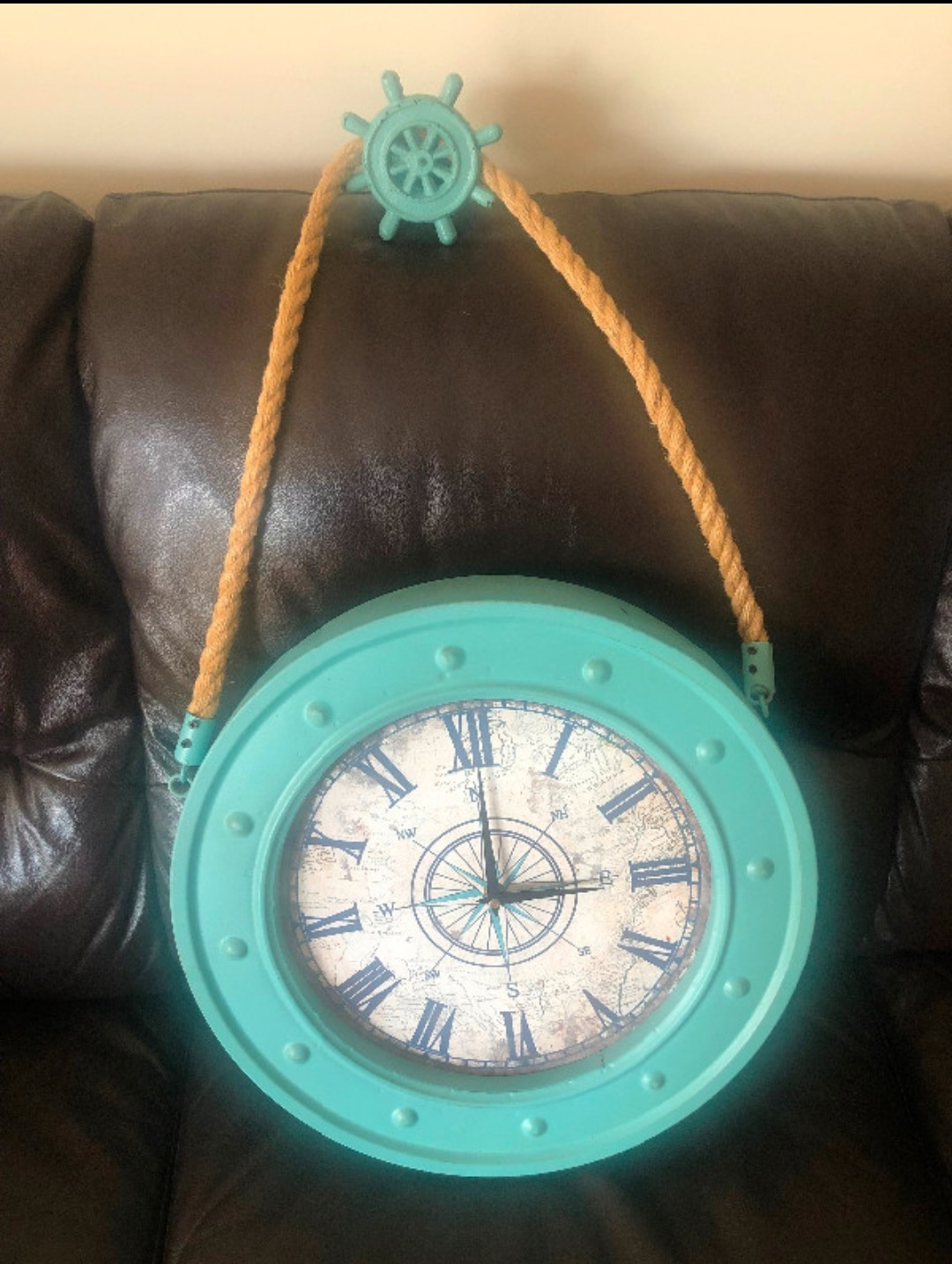 Nautical Wall Clock with Rope Hanger