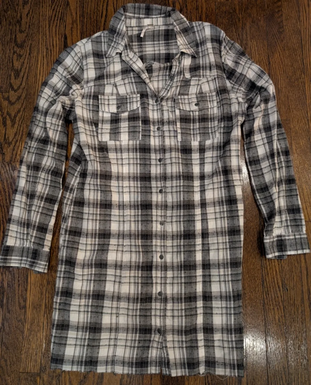 Free People Black, Grey and White Plaid Shirt Dress image indicator(7)
