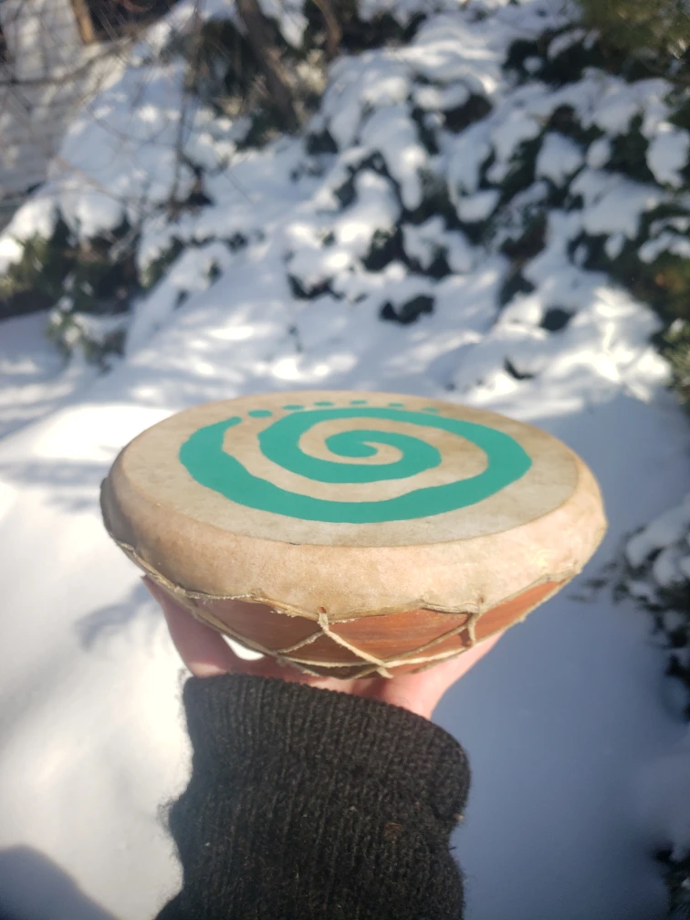 Vintage Percussion Instrument Handmade Painted Rawhide Skin/Clay - photo 4