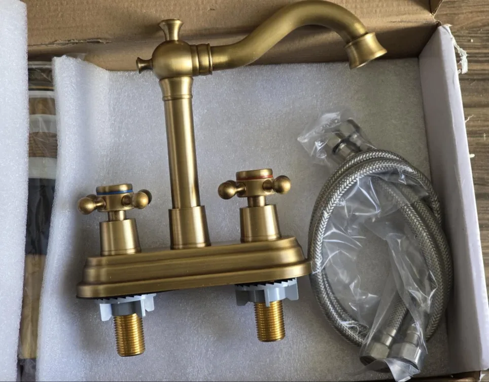 Brand New  Bathroom Faucet  Antique Mixer Double Handle Tap image indicator(2)