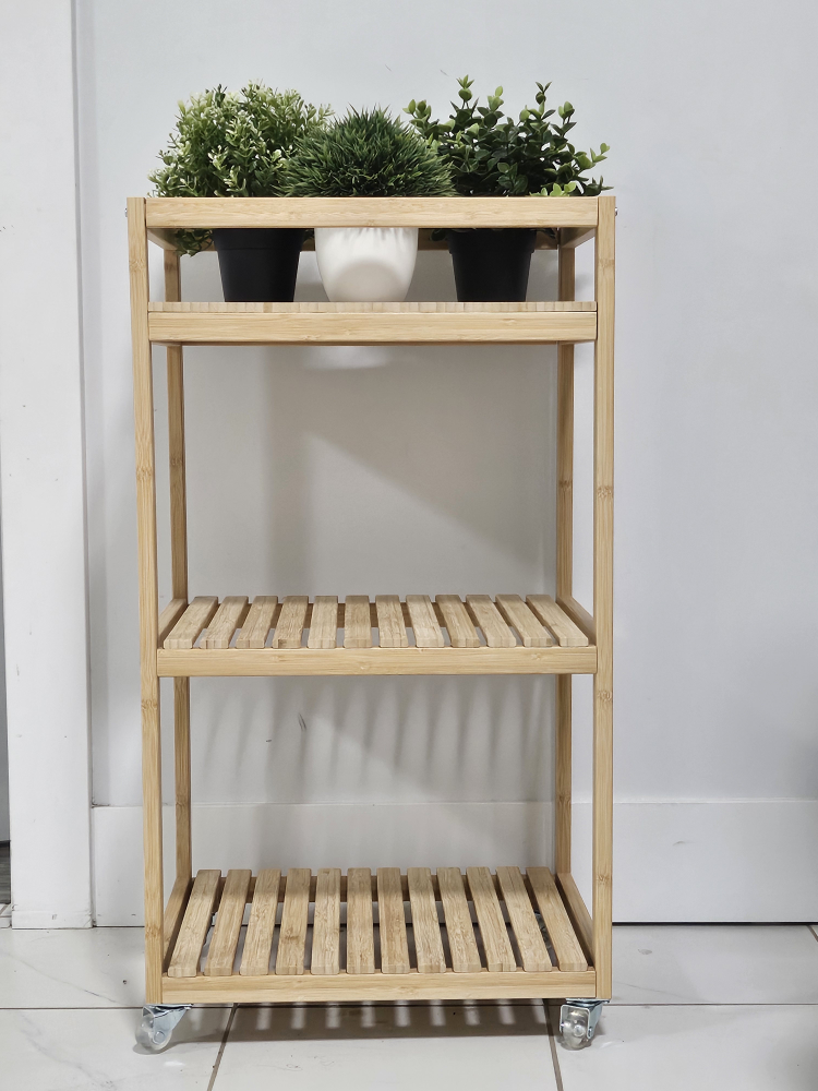 Bamboo 3-Tier Rolling Cart