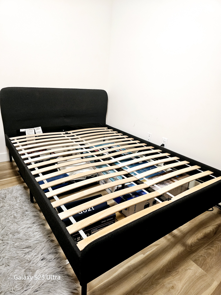 IKEA SLATTUM Upholstered Bed Frame - Full, Vissle Dark Gray