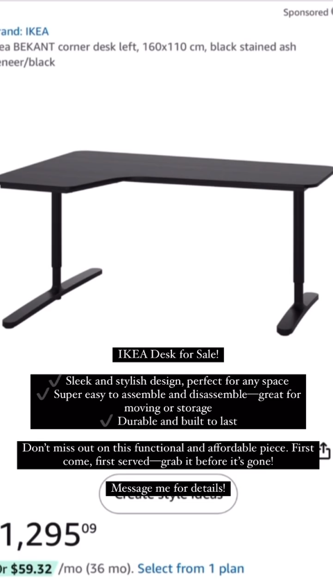 IKEA BEKANT Corner Desk - Black-Stained Ash