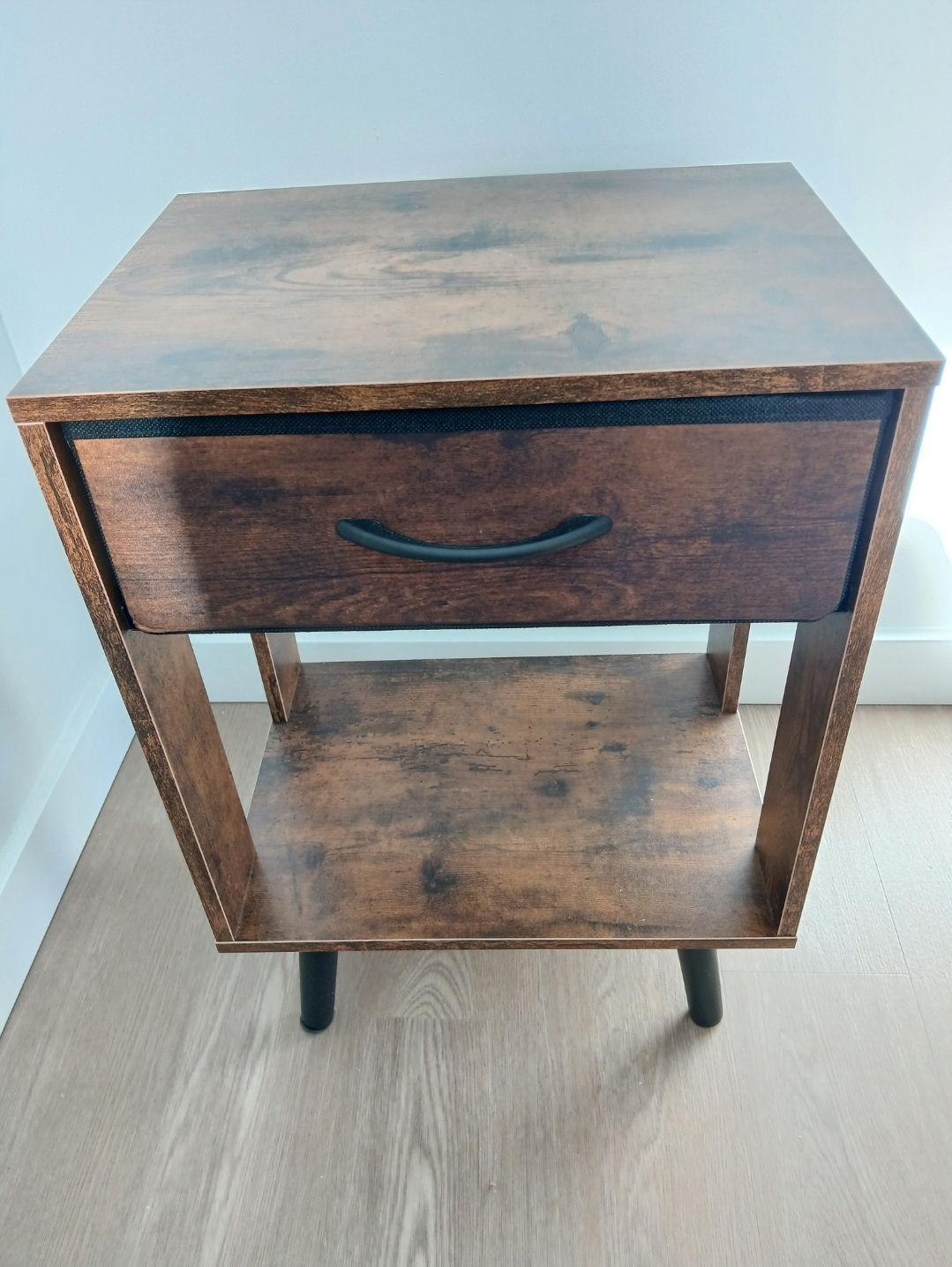 Rustic Brown Nightstand with Drawer and Shelf