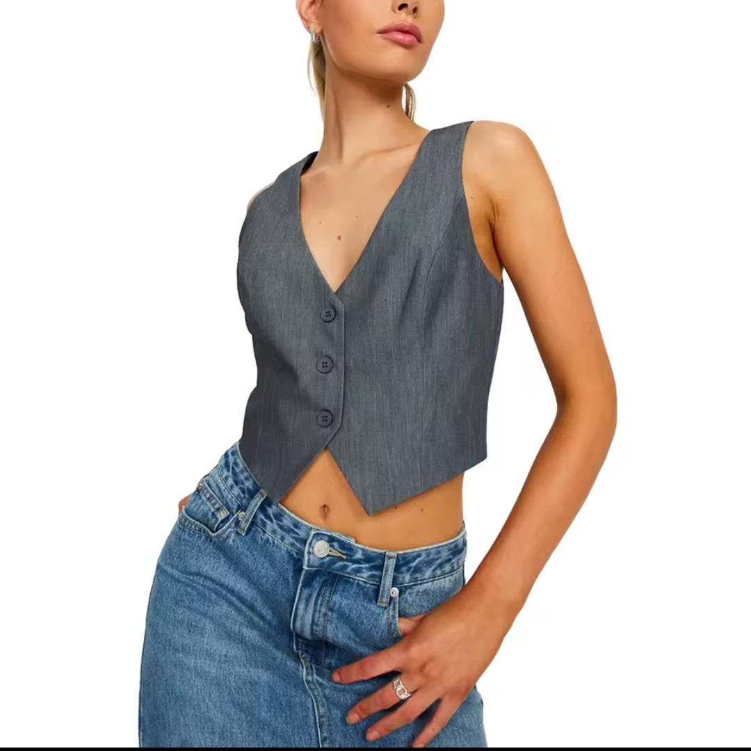 Women's Grey Sleeveless Blazer Vest