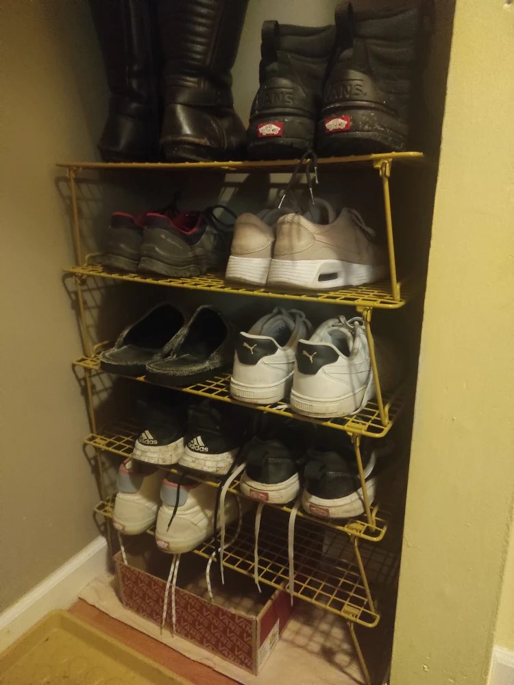 Vintage Mustard Yellow Metal 5-Tier Shoe Rack - photo 3