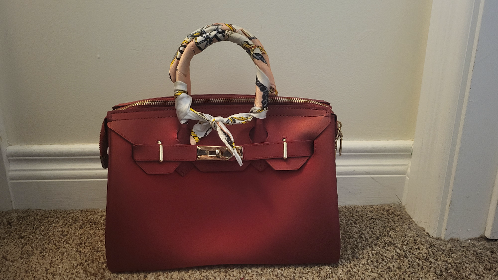 The Beachkin Red Handbag with Scarf Accent