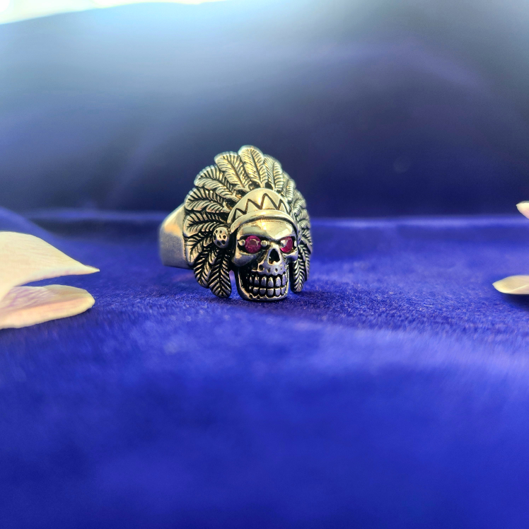 Sterling Silver Native American Skull Ring with Ruby Eyes - photo 2