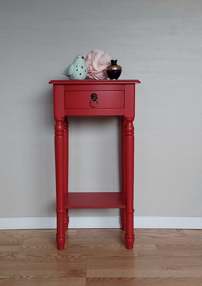 Red Painted Accent Table with Drawer