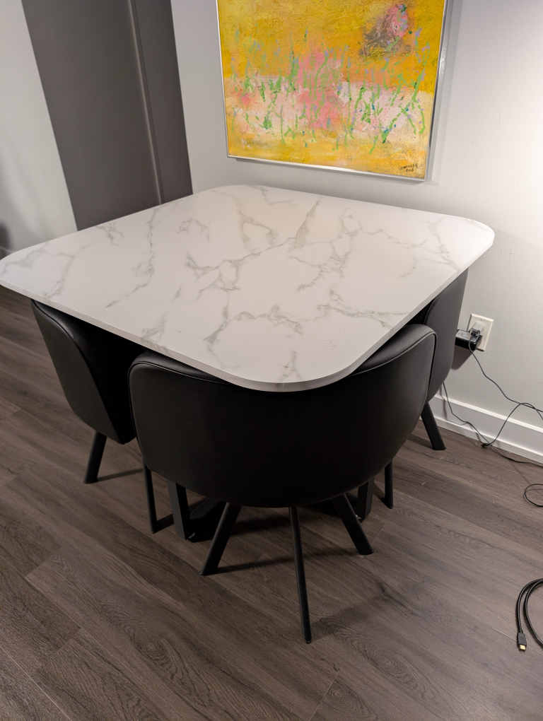 Marble-Top Dining Table Set with Four Chairs
