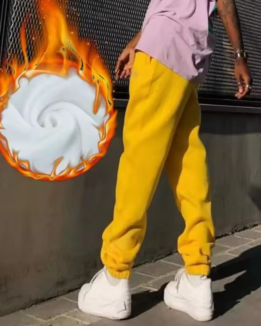 Unisex Yellow Thick Fleece Joggers