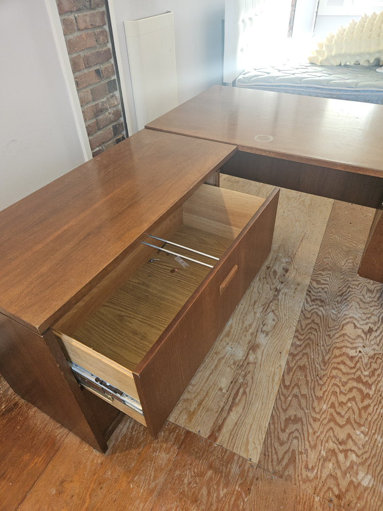 L-Shaped Wooden Executive Desk with Filing Cabinets